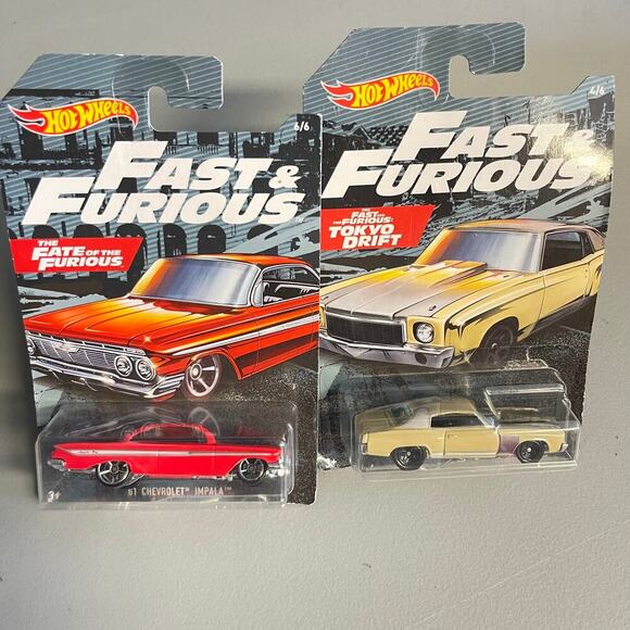Hot Wheels Fast Furious Fate of the Furious 61 Chevrolet Impala + Tokyo Drift - Picture 1 of 4